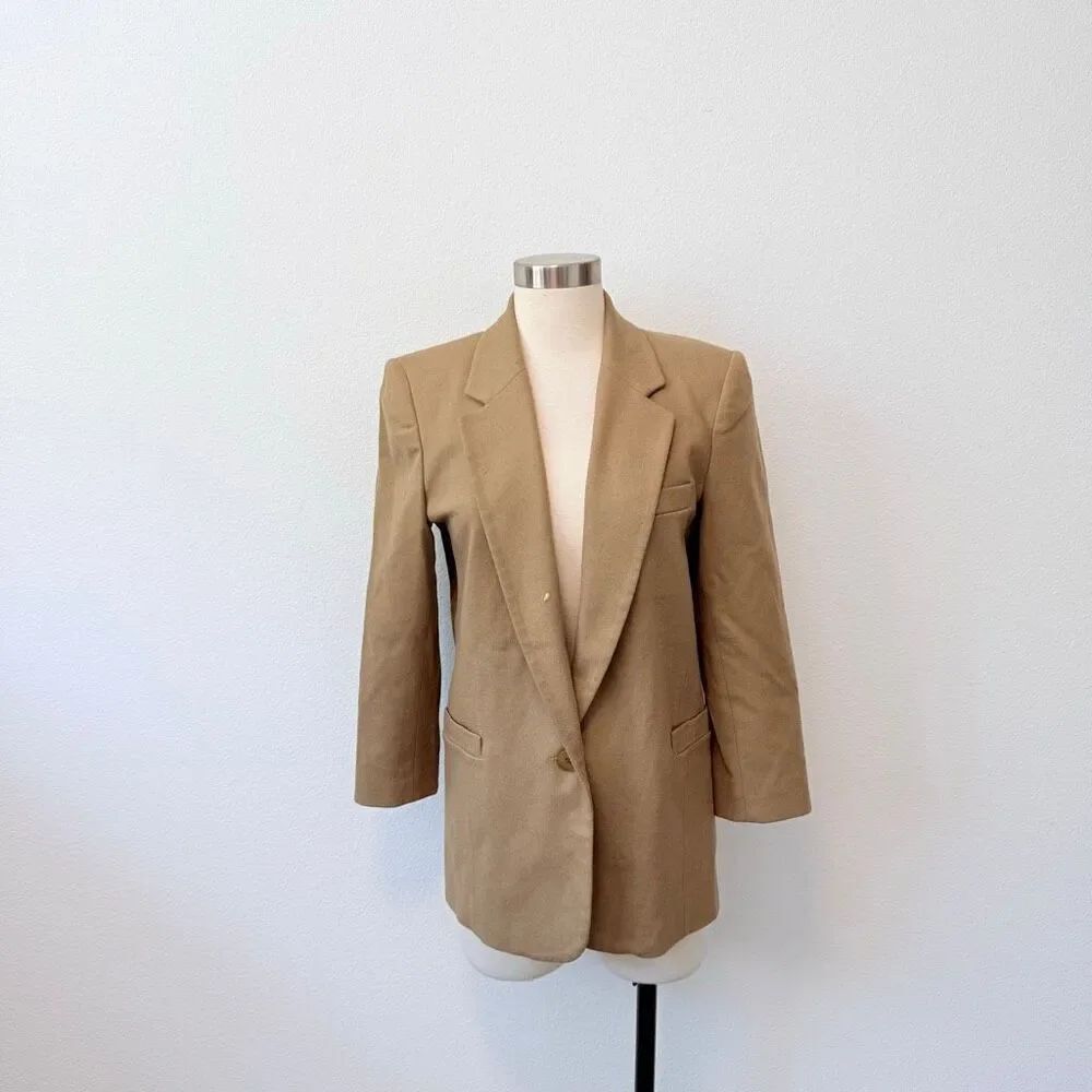 Vintage Premier Brown Wool Jacket Blazer XS Small Fitted 90s Business Career